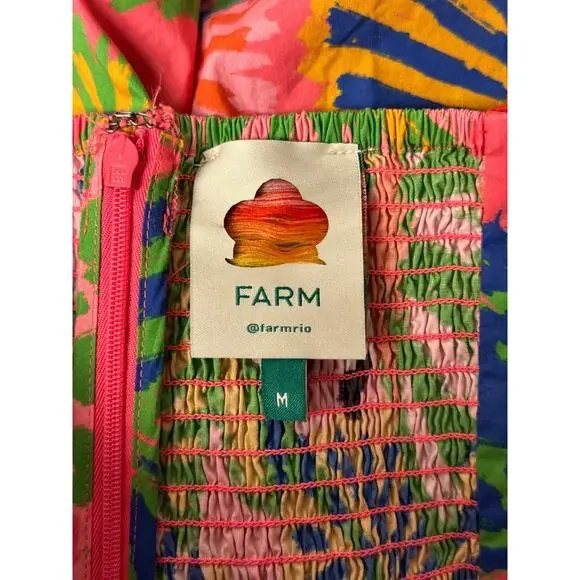 Farm Rio Dress Medium Womens Graphic Macaws Coral Tie Front Strapless Mini - Picture 7 of 8